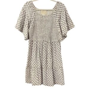 Anaak Dress Smocked Top Purple Flower Blockprint size Large